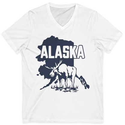 Alaska Moose Silhouette Shirt V-Neck Shirt – White – Alaska Cruise Shirts