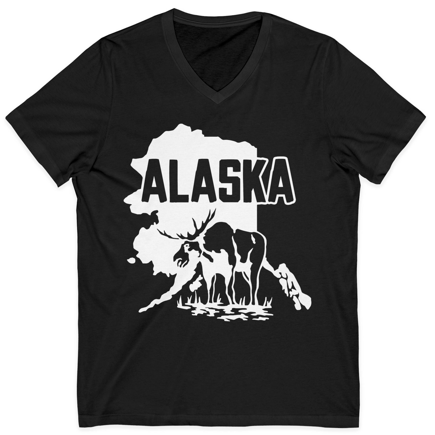 Alaska Moose Silhouette Shirt V-Neck Shirt – Black – Alaska Cruise Shirts