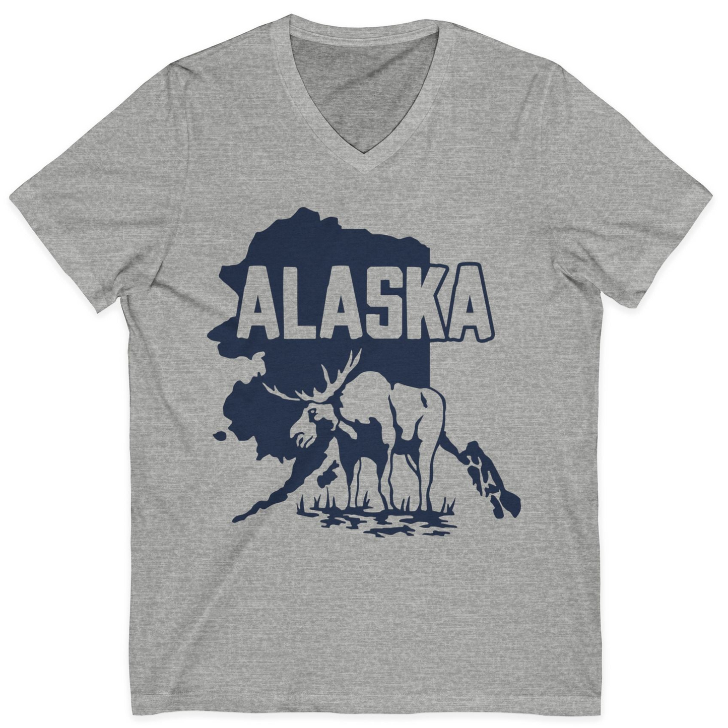 Alaska Moose Silhouette Shirt V-Neck Shirt – Athletic Heather – Alaska Cruise Shirts