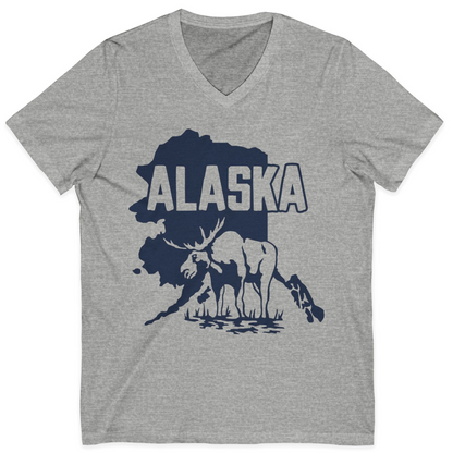 Alaska Moose Silhouette Shirt V-Neck Shirt – Athletic Heather – Alaska Cruise Shirts