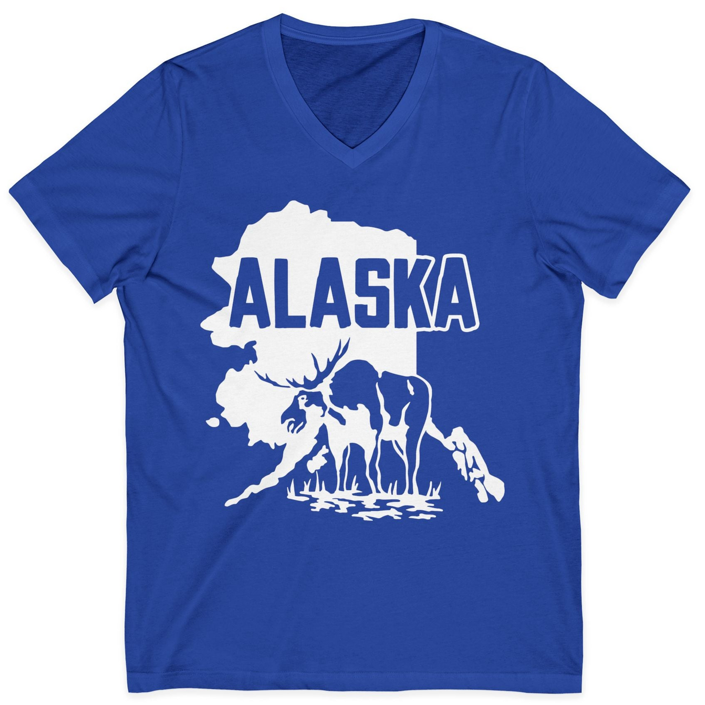 Alaska Moose Silhouette Shirt V-Neck Shirt – True Royal – Alaska Cruise Shirts