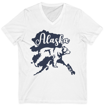 Alaska Bear Silhouette Shirt V-Neck Shirt – White – Alaska Cruise Shirts