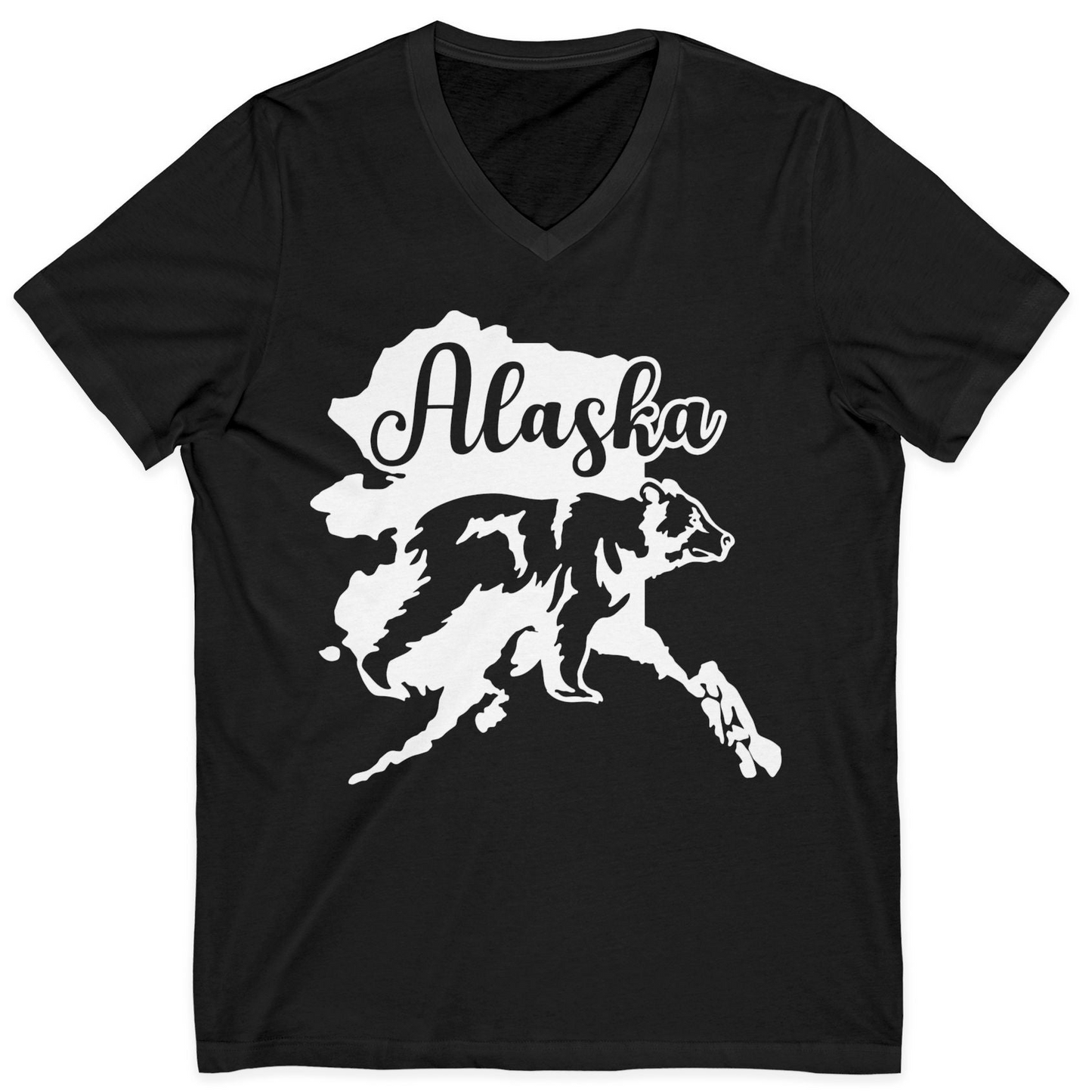 Alaska Bear Silhouette Shirt V-Neck Shirt – Black – Alaska Cruise Shirts