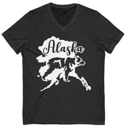 Alaska Bear Silhouette Shirt V-Neck Shirt – Dark Grey Heather – Alaska Cruise Shirts