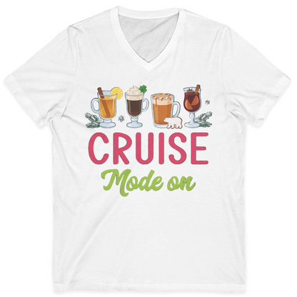 Cruise Mode On Shirt V-Neck Shirt – White – Alaska Cruise Shirts