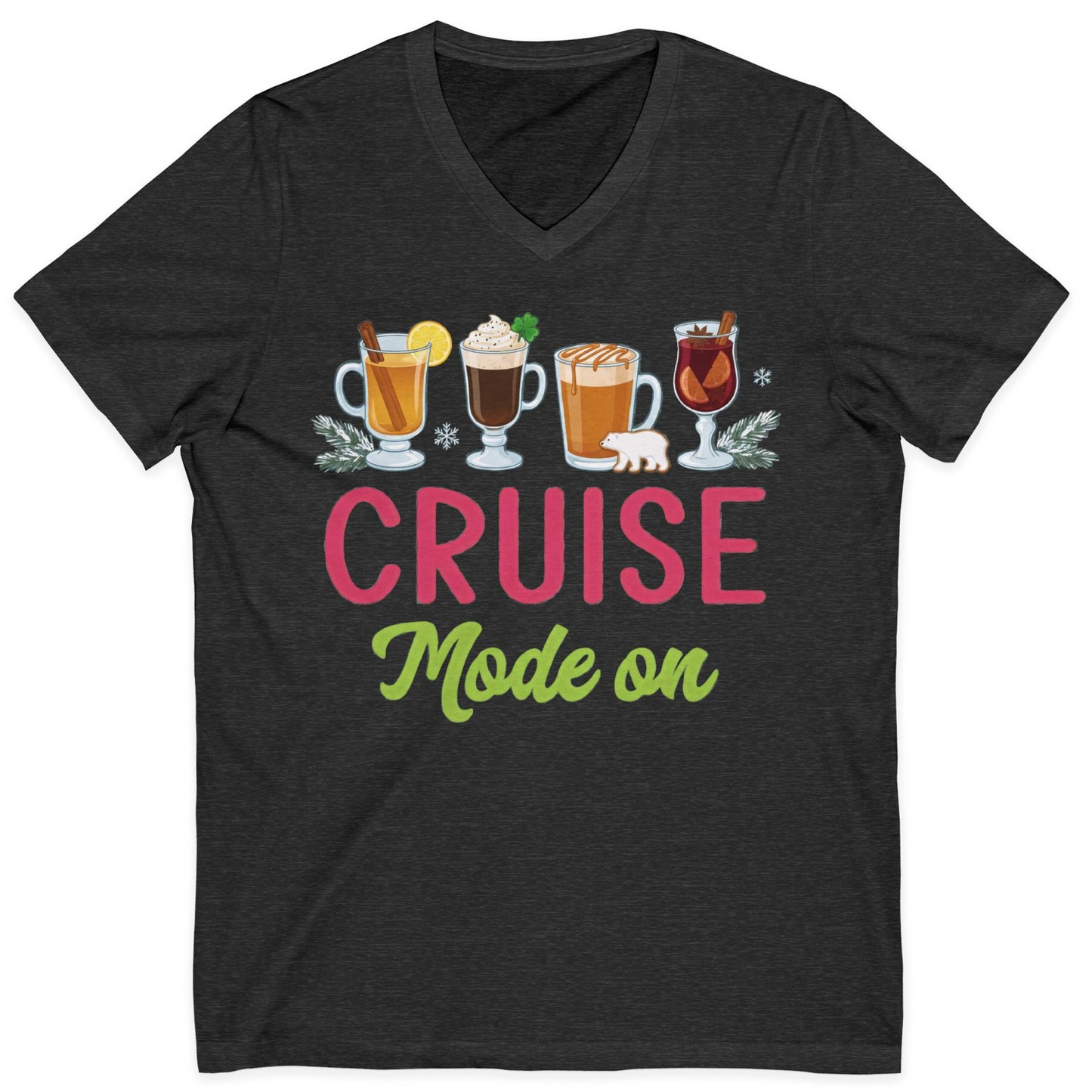 Cruise Mode On Shirt V-Neck Shirt – Dark Grey Heather – Alaska Cruise Shirts