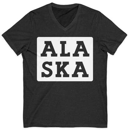 Bold Alaska Block Text Shirt V-Neck Shirt – Dark Grey Heather – Alaska Cruise Shirts