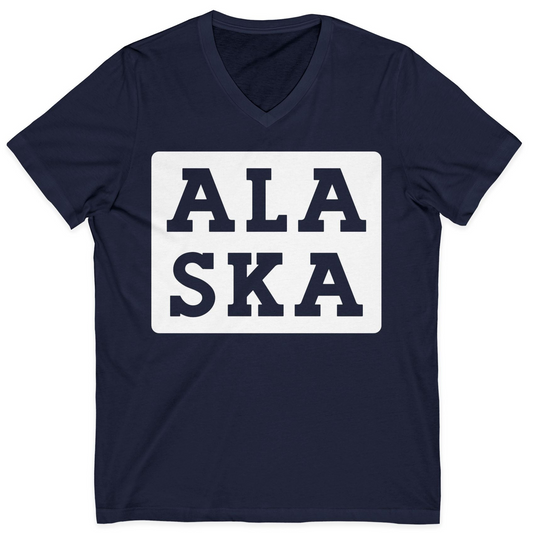 Bold Alaska Block Text Shirt V-Neck Shirt – Navy – Alaska Cruise Shirts