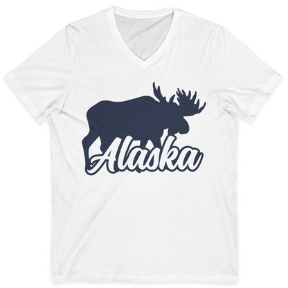 Alaska Moose Wildlife Silhouette Shirt V-Neck Shirt – White – Alaska Cruise Shirts