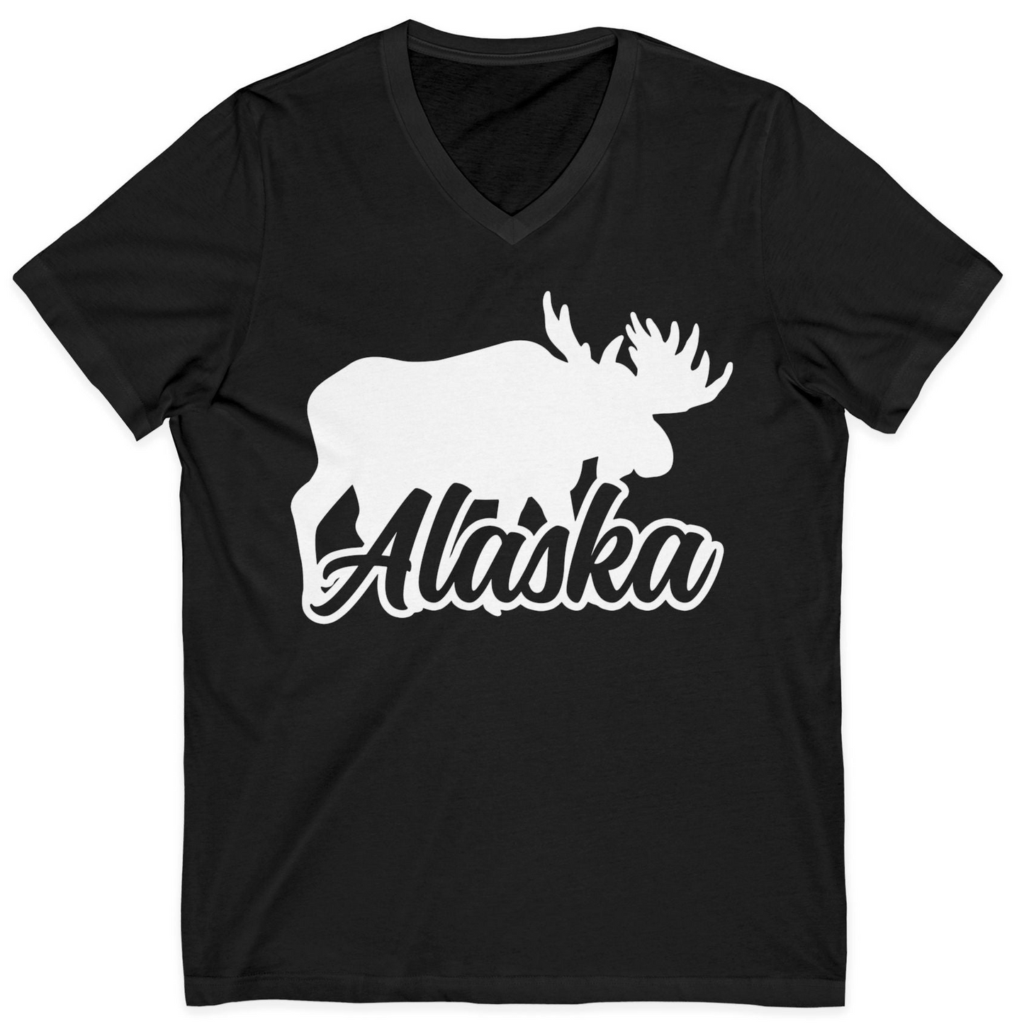 Alaska Moose Wildlife Silhouette Shirt V-Neck Shirt – Black – Alaska Cruise Shirts