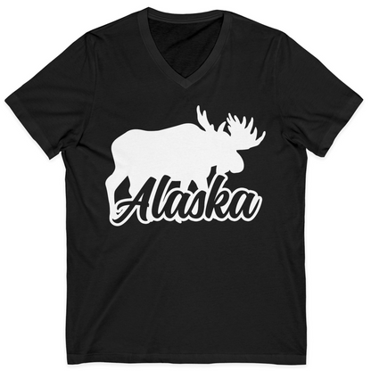 Alaska Moose Wildlife Silhouette Shirt V-Neck Shirt – Black – Alaska Cruise Shirts