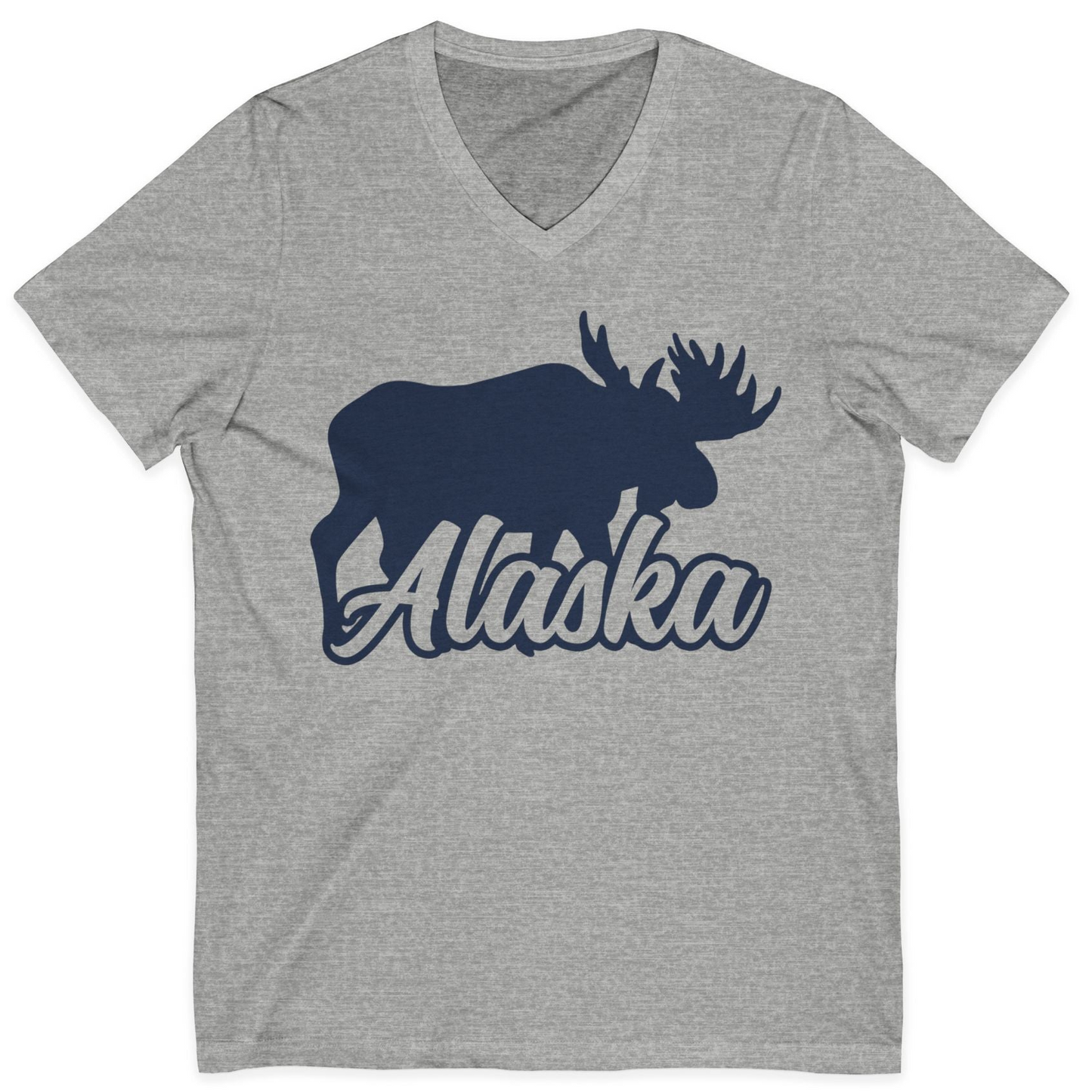 Alaska Moose Wildlife Silhouette Shirt V-Neck Shirt – Athletic Heather – Alaska Cruise Shirts