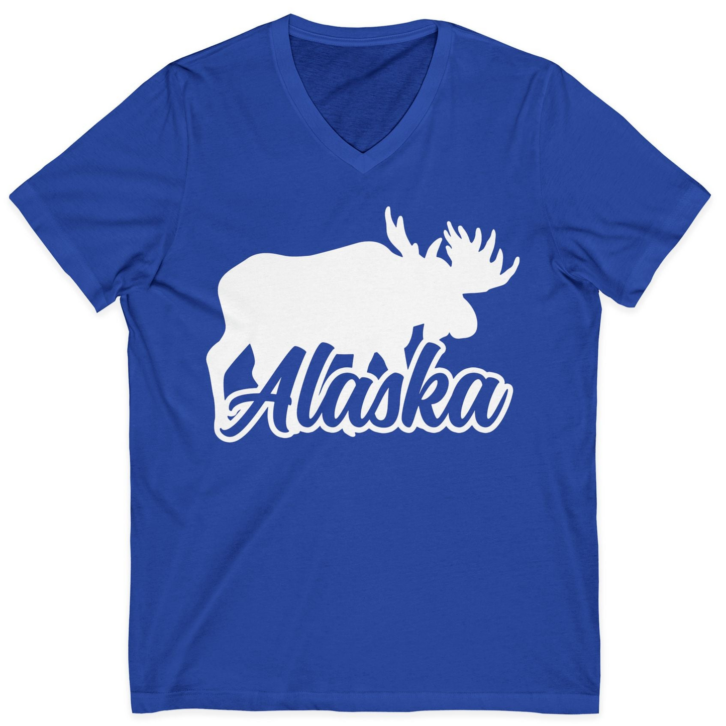 Alaska Moose Wildlife Silhouette Shirt V-Neck Shirt – True Royal – Alaska Cruise Shirts