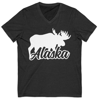 Alaska Moose Wildlife Silhouette Shirt V-Neck Shirt – Dark Grey Heather – Alaska Cruise Shirts
