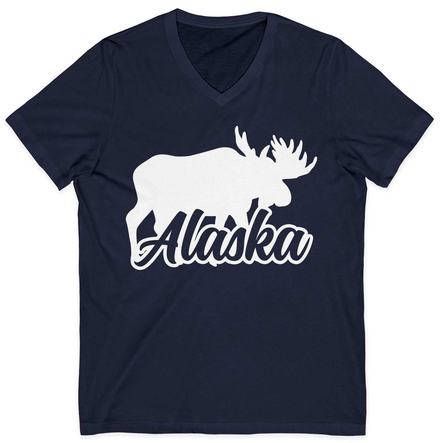 Alaska Moose Wildlife Silhouette Shirt V-Neck Shirt – Navy – Alaska Cruise Shirts