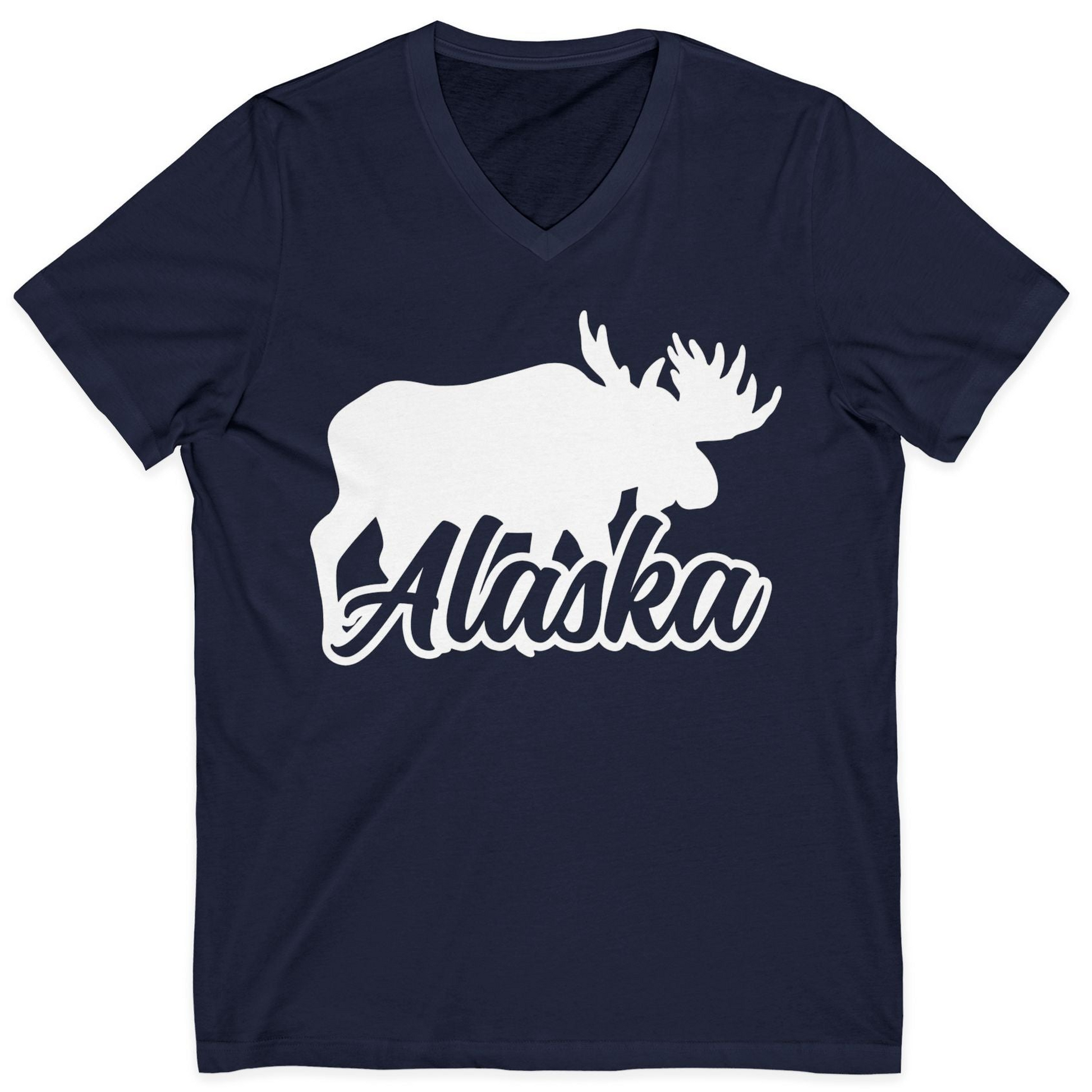 Alaska Moose Wildlife Silhouette Shirt V-Neck Shirt – Navy – Alaska Cruise Shirts