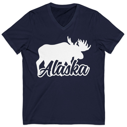 Alaska Moose Wildlife Silhouette Shirt V-Neck Shirt – Navy – Alaska Cruise Shirts