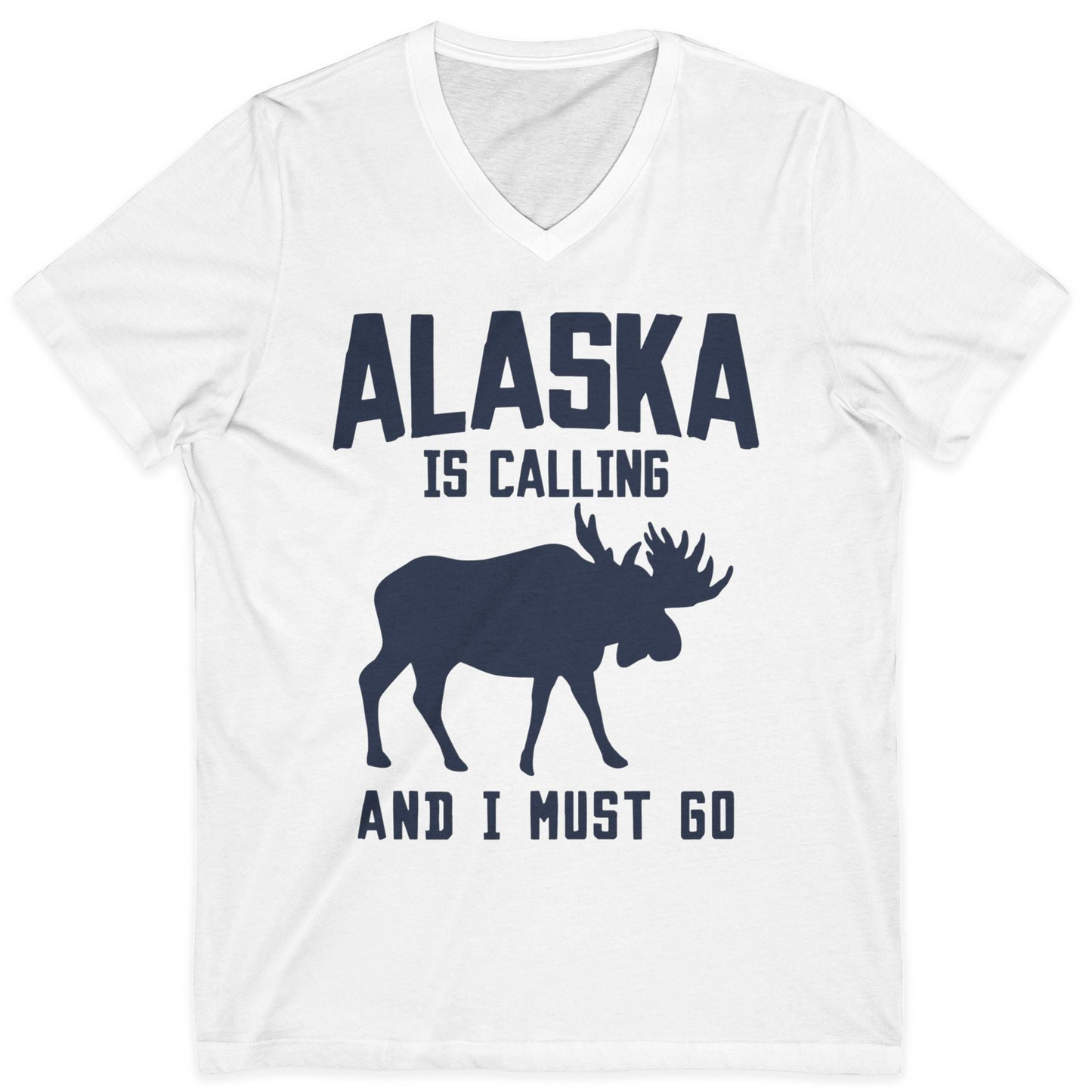 Alaska Is Calling Moose Silhouette Shirt V-Neck Shirt – White – Alaska Cruise Shirts