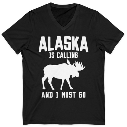 Alaska Is Calling Moose Silhouette Shirt V-Neck Shirt – Black – Alaska Cruise Shirts