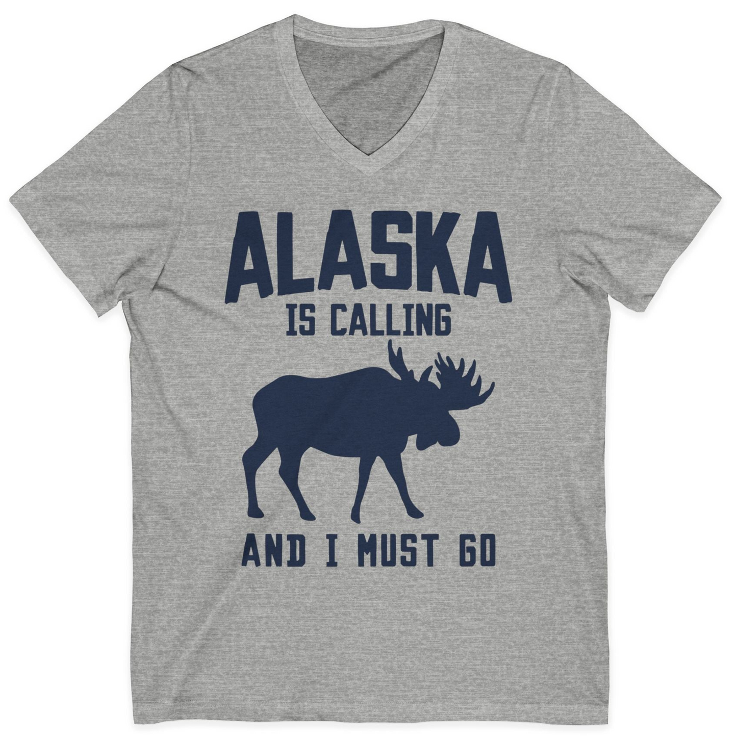 Alaska Is Calling Moose Silhouette Shirt V-Neck Shirt – Athletic Heather – Alaska Cruise Shirts