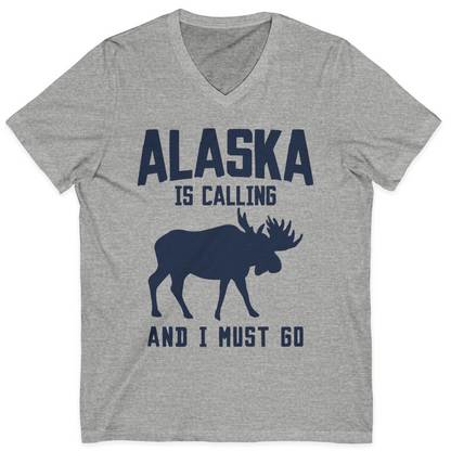 Alaska Is Calling Moose Silhouette Shirt V-Neck Shirt – Athletic Heather – Alaska Cruise Shirts
