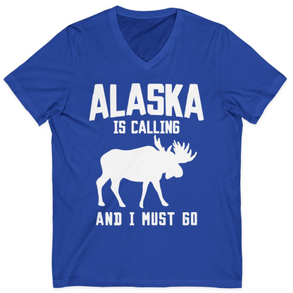 Alaska Is Calling Moose Silhouette Shirt V-Neck Shirt – True Royal – Alaska Cruise Shirts