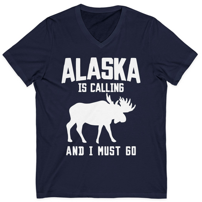 Alaska Is Calling Moose Silhouette Shirt V-Neck Shirt – Navy – Alaska Cruise Shirts