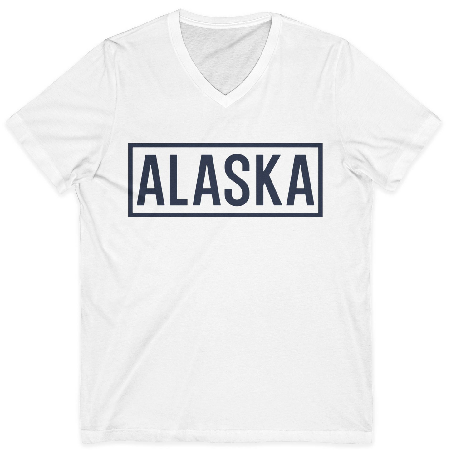 Alaska Bold Text Minimalist Monochrome Graphic Shirt for Travelers — V-Neck V-Neck Shirt – White – Alaska Cruise Shirts