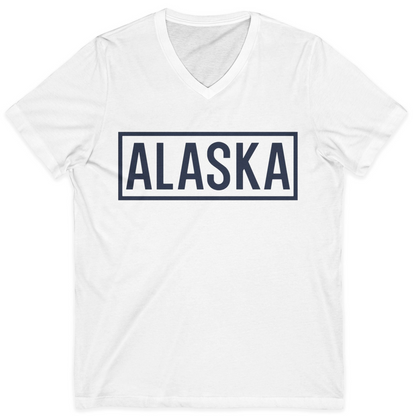 Alaska Bold Text Minimalist Monochrome Graphic Shirt for Travelers — V-Neck V-Neck Shirt – White – Alaska Cruise Shirts