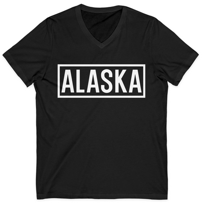 Alaska Bold Text Minimalist Monochrome Graphic Shirt for Travelers — V-Neck V-Neck Shirt – Black – Alaska Cruise Shirts