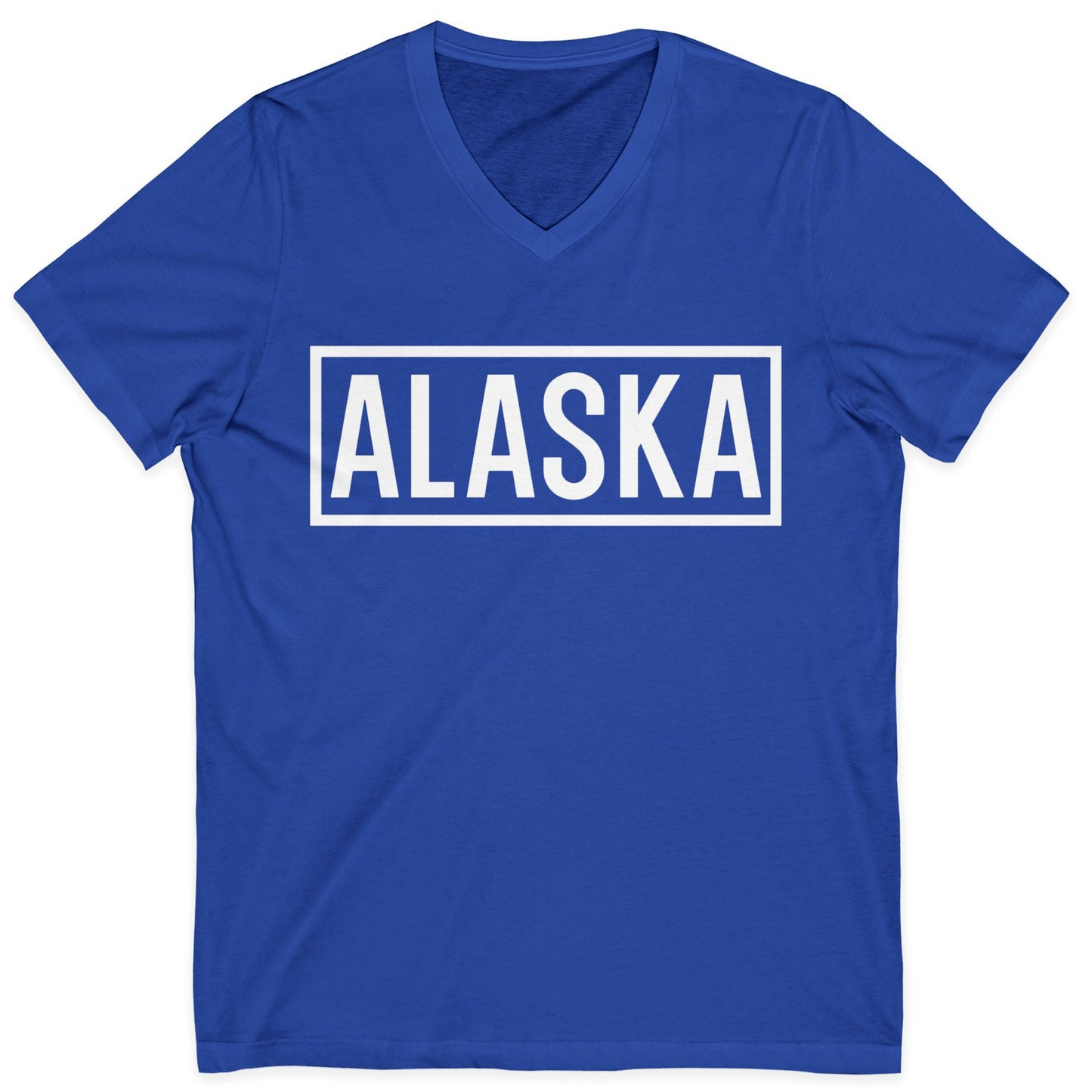 Alaska Bold Text Minimalist Monochrome Graphic Shirt for Travelers — V-Neck V-Neck Shirt – True Royal – Alaska Cruise Shirts
