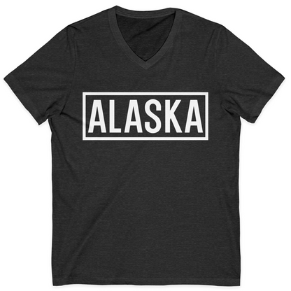 Alaska Bold Text Minimalist Monochrome Graphic Shirt for Travelers — V-Neck V-Neck Shirt – Dark Grey Heather – Alaska Cruise Shirts