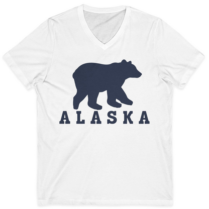 Alaska Bear Silhouette Shirt V-Neck Shirt – White – Alaska Cruise Shirts