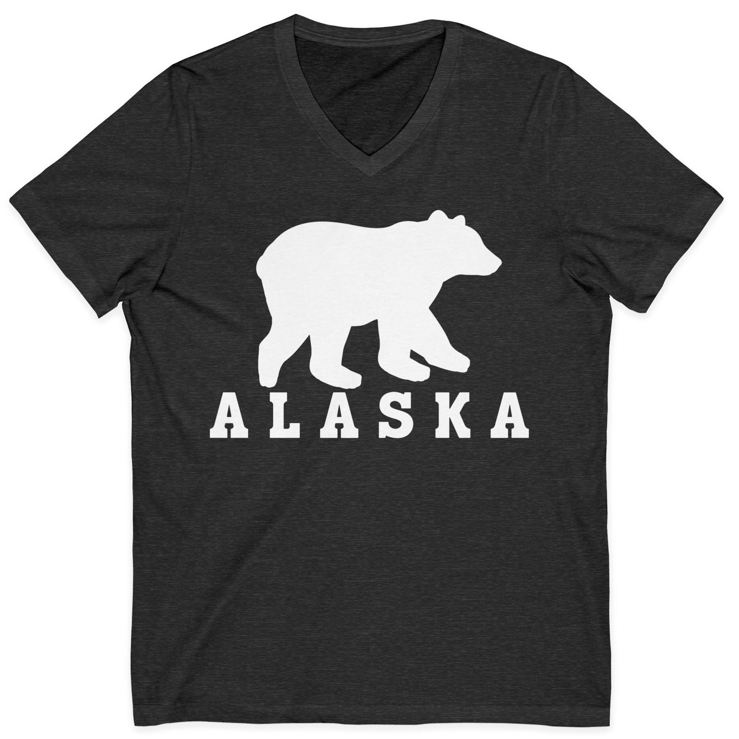 Alaska Bear Silhouette Shirt V-Neck Shirt – Dark Grey Heather – Alaska Cruise Shirts