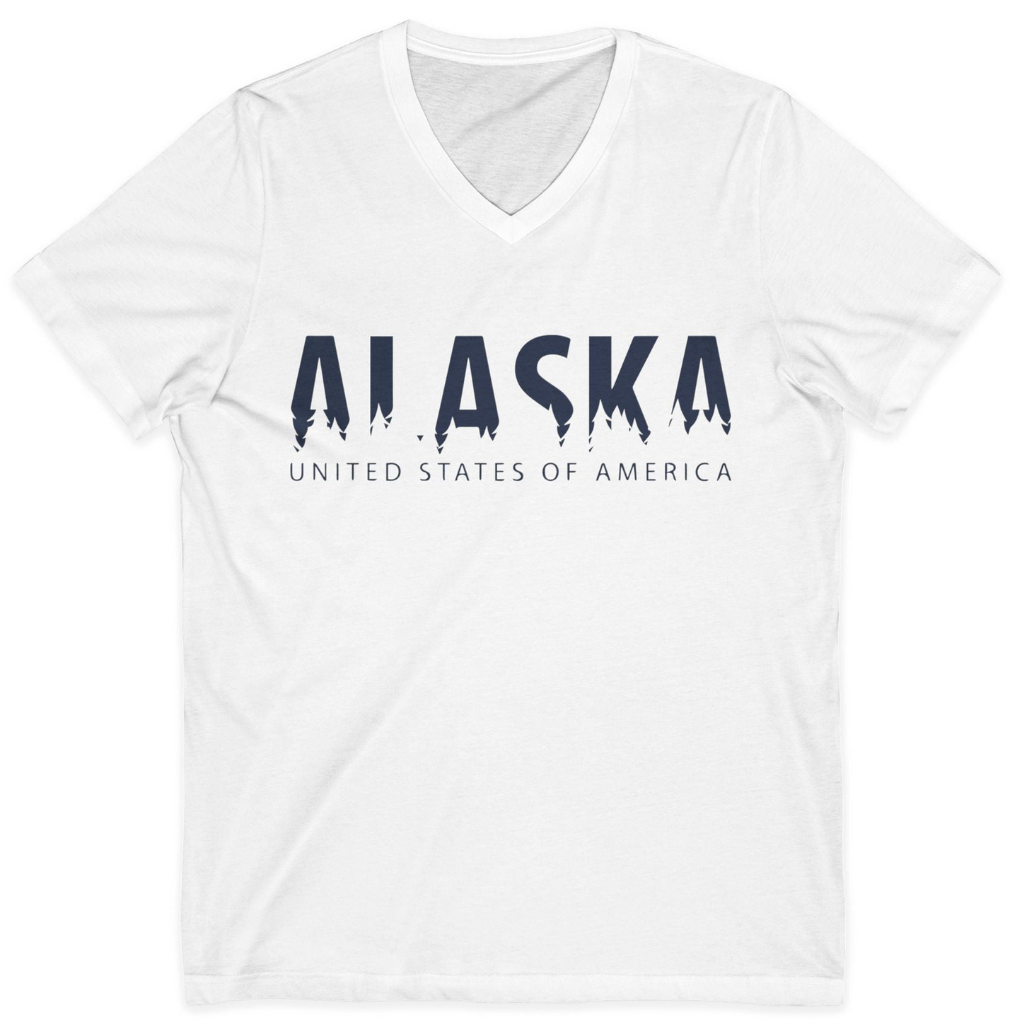 Alaska United States Typography Shirt V-Neck Shirt – White – Alaska Cruise Shirts