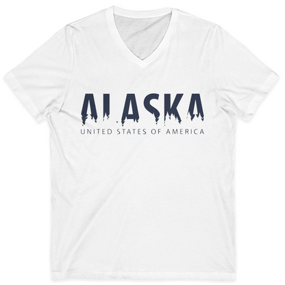 Alaska United States Typography Shirt V-Neck Shirt – White – Alaska Cruise Shirts