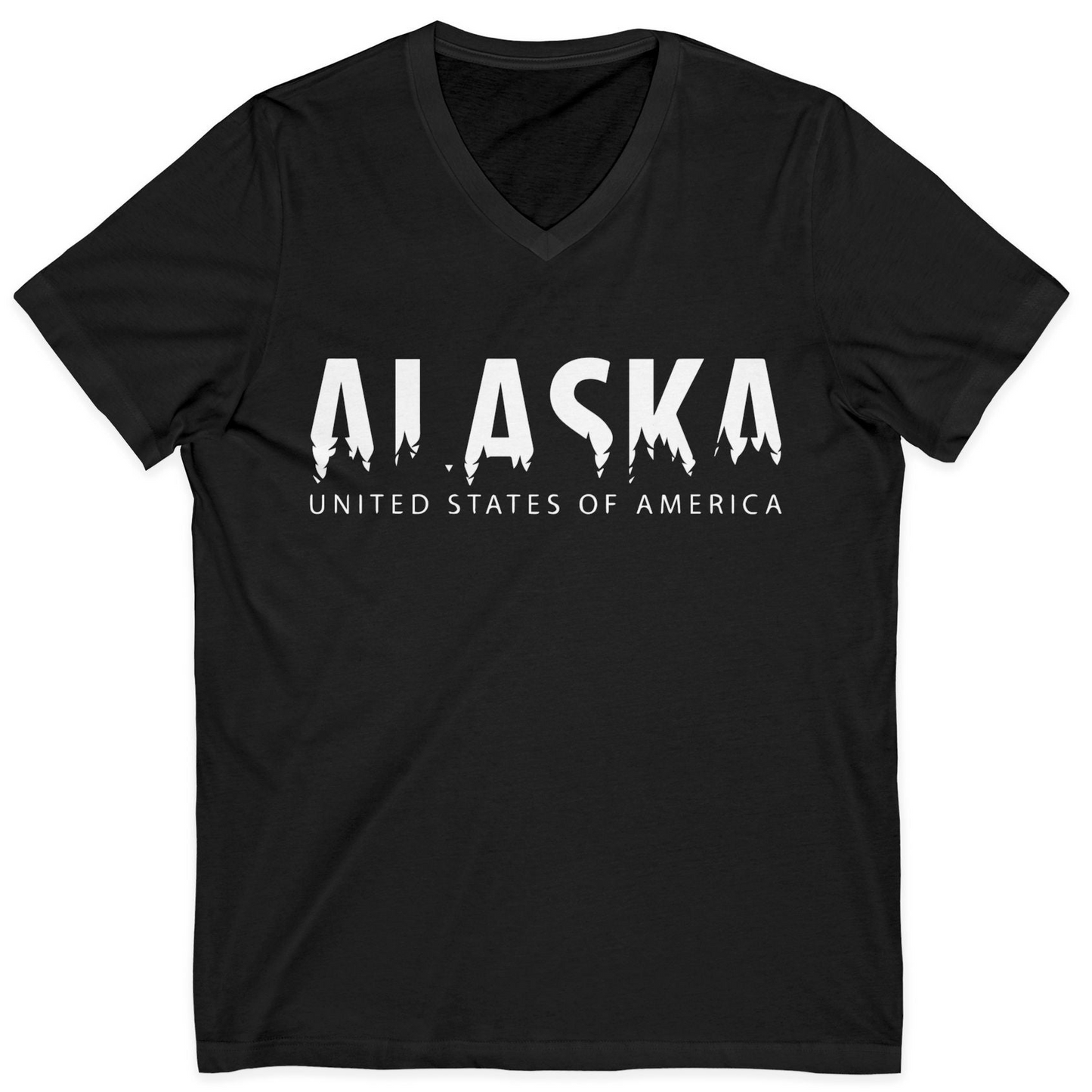Alaska United States Typography Shirt V-Neck Shirt – Black – Alaska Cruise Shirts