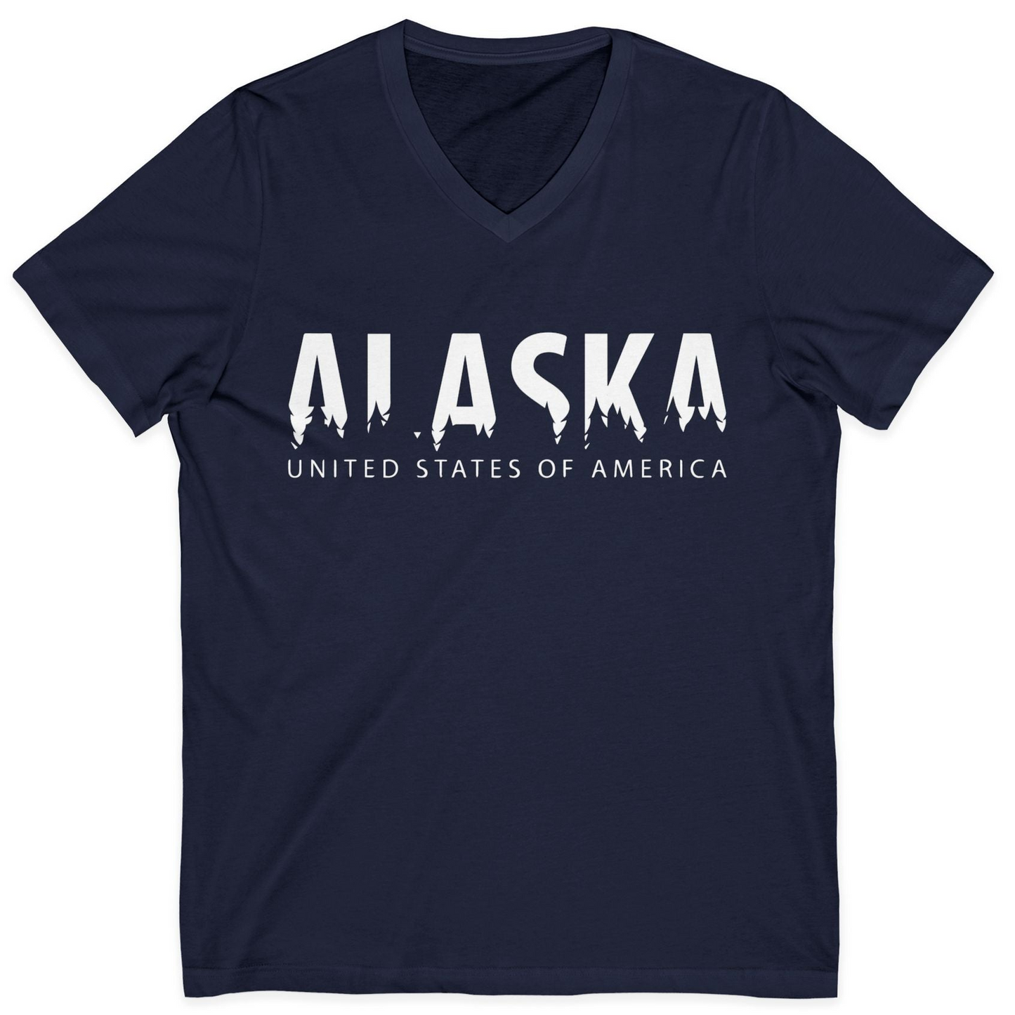 Alaska United States Typography Shirt V-Neck Shirt – Navy – Alaska Cruise Shirts