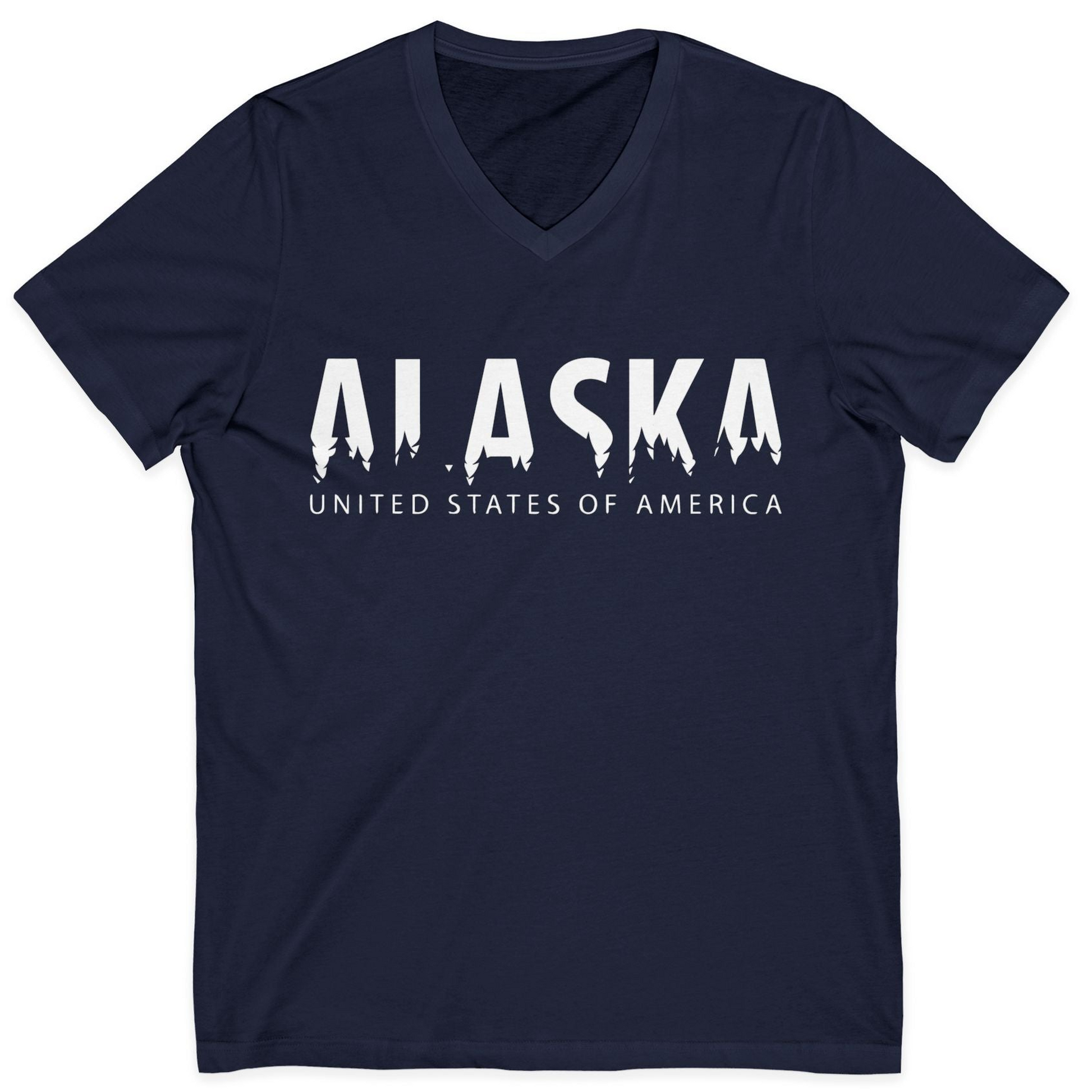 Alaska United States Typography Shirt V-Neck Shirt – Navy – Alaska Cruise Shirts