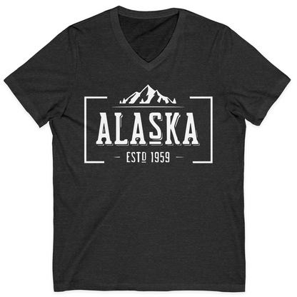Vintage Alaska Estd 1959 Shirt V-Neck Shirt – Dark Grey Heather – Alaska Cruise Shirts
