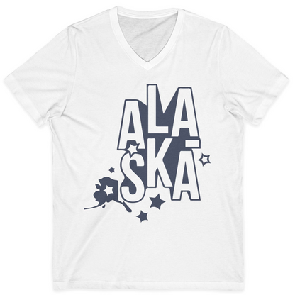 Alaska Stars Bold Typography Shirt V-Neck Shirt – White – Alaska Cruise Shirts