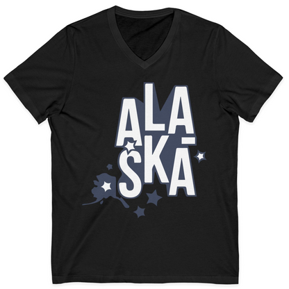 Alaska Stars Bold Typography Shirt V-Neck Shirt – Black – Alaska Cruise Shirts