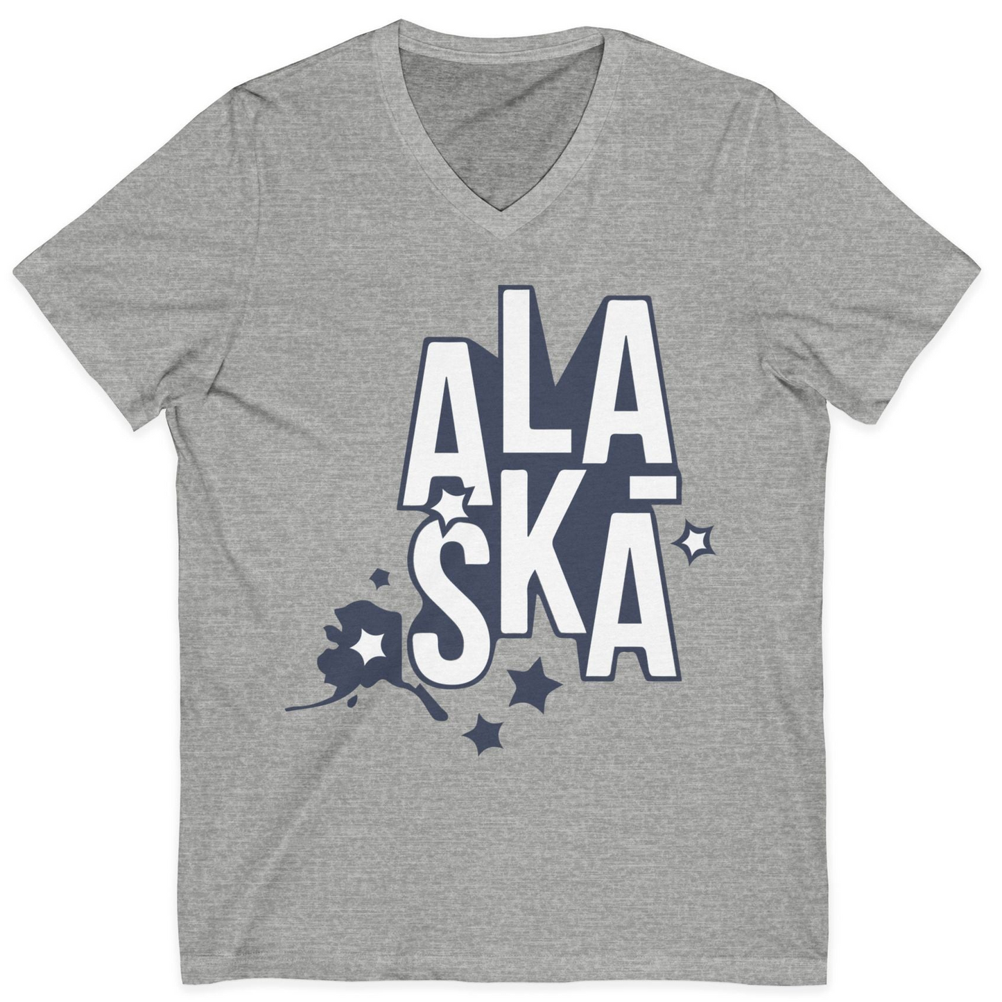 Alaska Stars Bold Typography Shirt V-Neck Shirt – Athletic Heather – Alaska Cruise Shirts