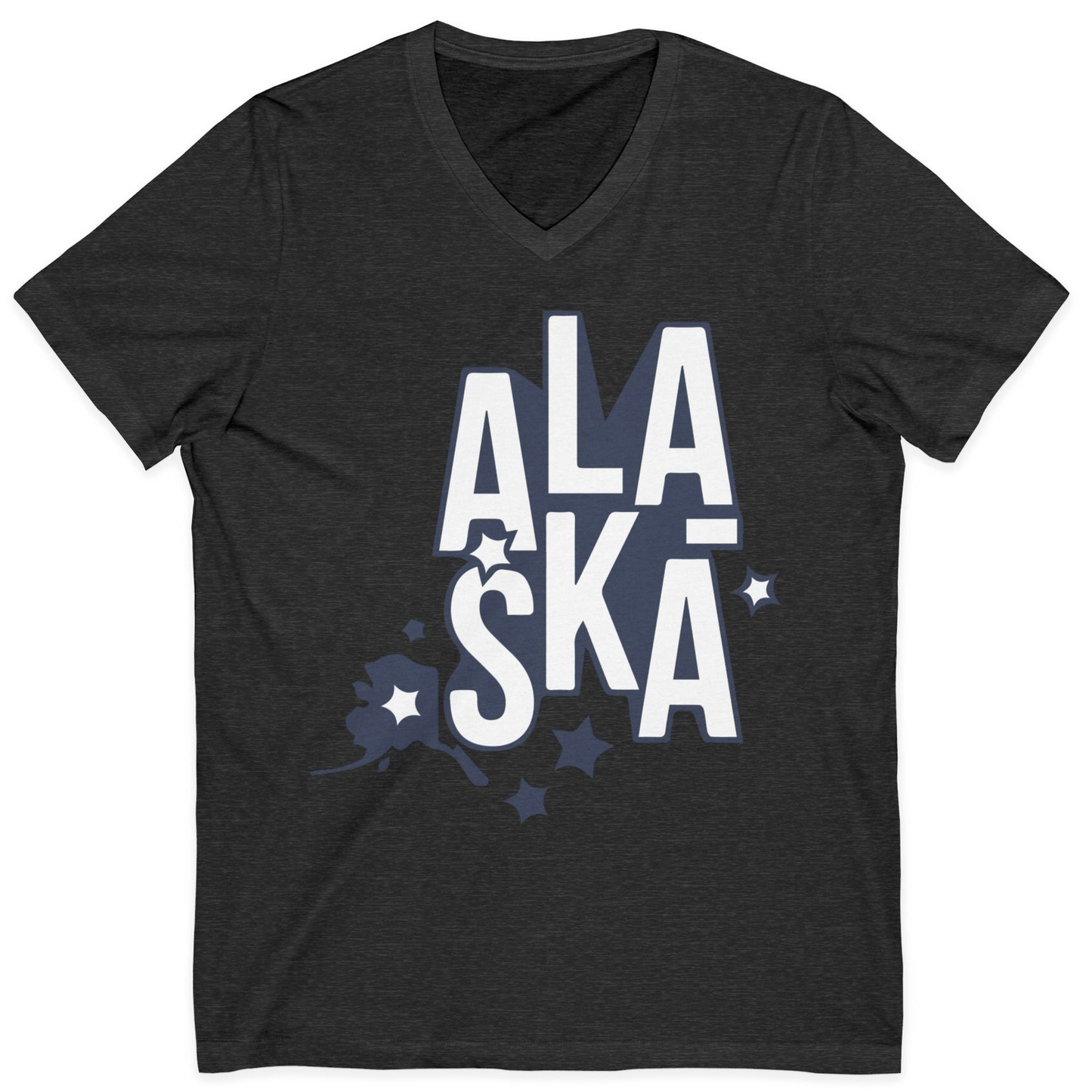 Alaska Stars Bold Typography Shirt V-Neck Shirt – Dark Grey Heather – Alaska Cruise Shirts