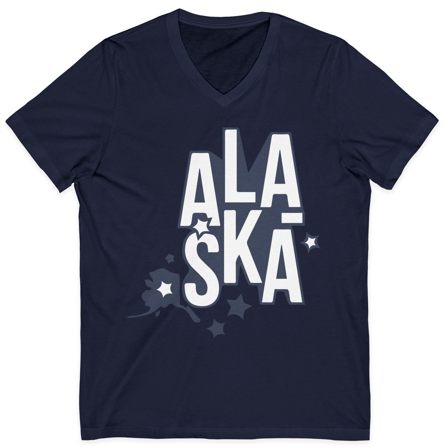 Alaska Stars Bold Typography Shirt V-Neck Shirt – Navy – Alaska Cruise Shirts