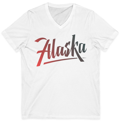 Alaska Script Wordmark Shirt V-Neck Shirt – White – Alaska Cruise Shirts