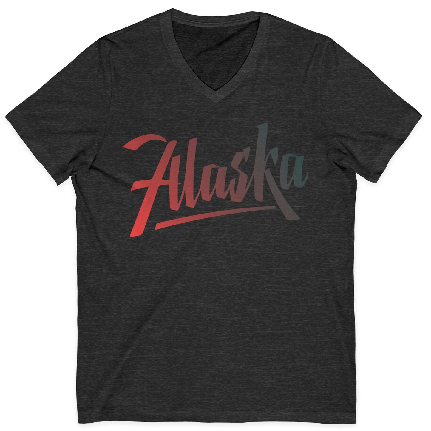 Alaska Script Wordmark Shirt V-Neck Shirt – Dark Grey Heather – Alaska Cruise Shirts