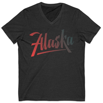 Alaska Script Wordmark Shirt V-Neck Shirt – Dark Grey Heather – Alaska Cruise Shirts