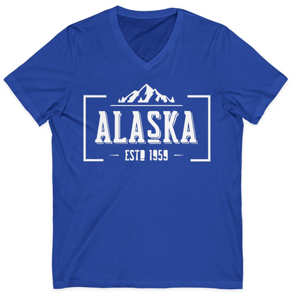 Alaska Mountain Vintage Shirt V-Neck Shirt – True Royal – Alaska Cruise Shirts