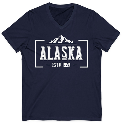 Alaska Mountain Vintage Shirt V-Neck Shirt – Navy – Alaska Cruise Shirts
